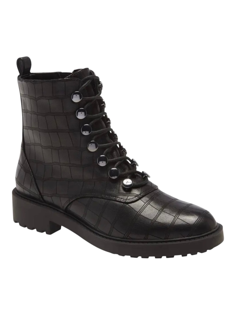 Linea Paolo TrinityX-L Black Croc Embossed Combat Boots | Size 9.5